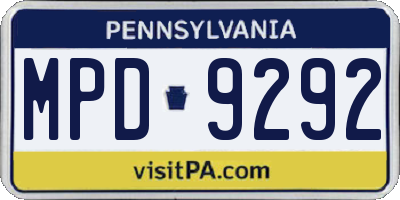 PA license plate MPD9292