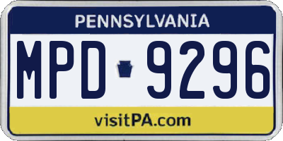 PA license plate MPD9296