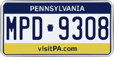 PA license plate MPD9308