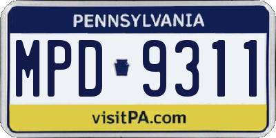 PA license plate MPD9311