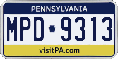 PA license plate MPD9313