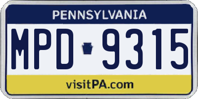 PA license plate MPD9315