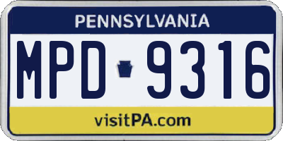 PA license plate MPD9316