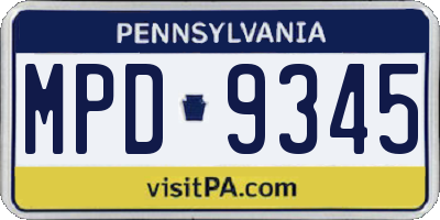 PA license plate MPD9345