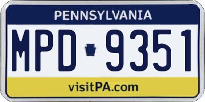 PA license plate MPD9351