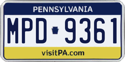 PA license plate MPD9361