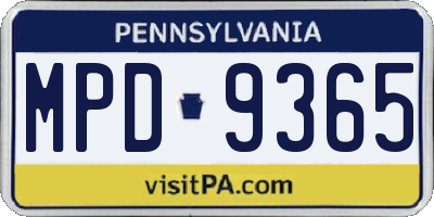PA license plate MPD9365