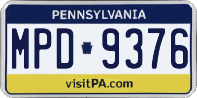 PA license plate MPD9376
