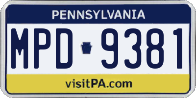 PA license plate MPD9381