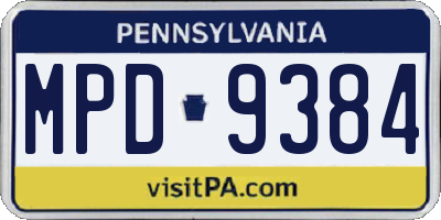 PA license plate MPD9384