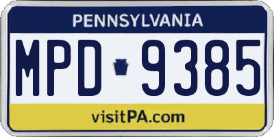 PA license plate MPD9385