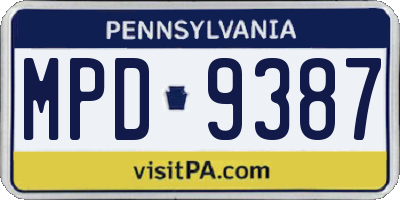 PA license plate MPD9387