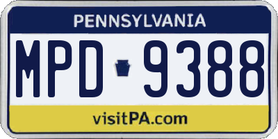 PA license plate MPD9388