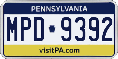 PA license plate MPD9392