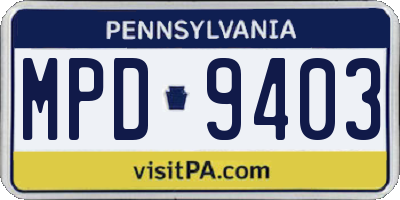 PA license plate MPD9403