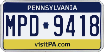 PA license plate MPD9418