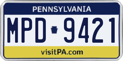 PA license plate MPD9421