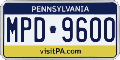 PA license plate MPD9600