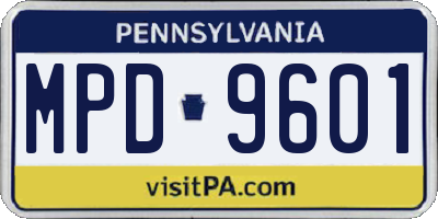 PA license plate MPD9601