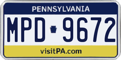 PA license plate MPD9672