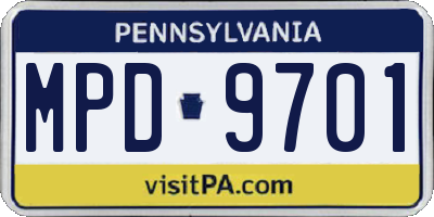 PA license plate MPD9701