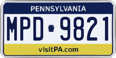 PA license plate MPD9821