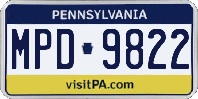 PA license plate MPD9822