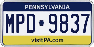 PA license plate MPD9837