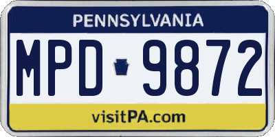 PA license plate MPD9872