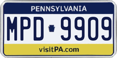 PA license plate MPD9909