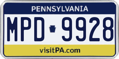 PA license plate MPD9928