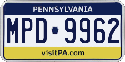 PA license plate MPD9962