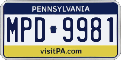PA license plate MPD9981