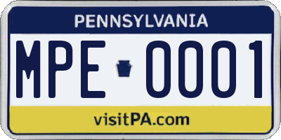 PA license plate MPE0001