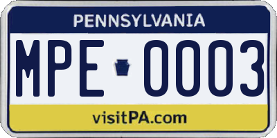 PA license plate MPE0003