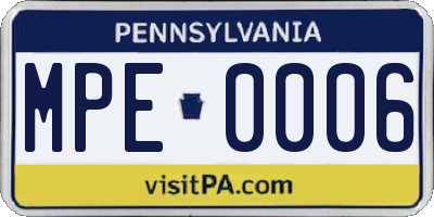 PA license plate MPE0006