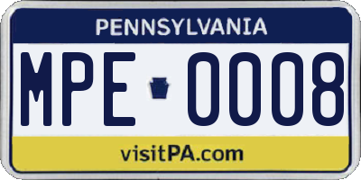 PA license plate MPE0008
