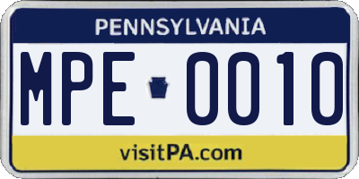 PA license plate MPE0010