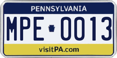 PA license plate MPE0013