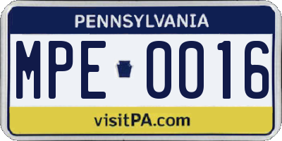 PA license plate MPE0016