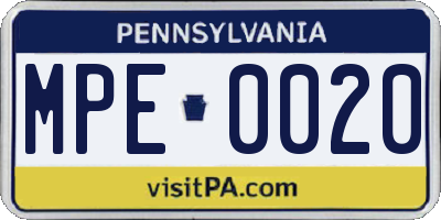 PA license plate MPE0020