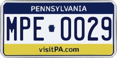 PA license plate MPE0029