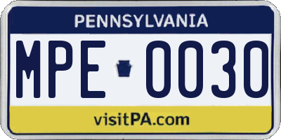 PA license plate MPE0030