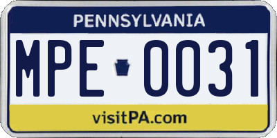 PA license plate MPE0031