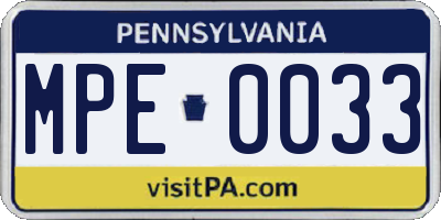 PA license plate MPE0033