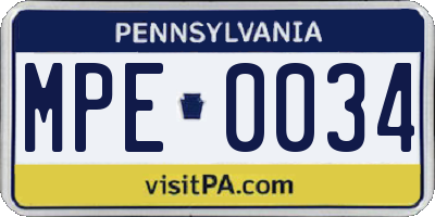 PA license plate MPE0034