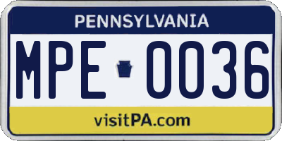 PA license plate MPE0036