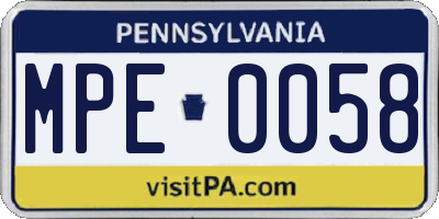 PA license plate MPE0058