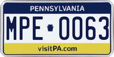 PA license plate MPE0063