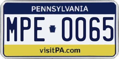 PA license plate MPE0065